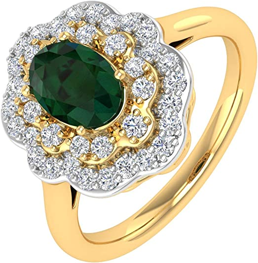1.05 Carat Oval Shape Emerald and Round Diamond Engagement Ring in 10K Gold